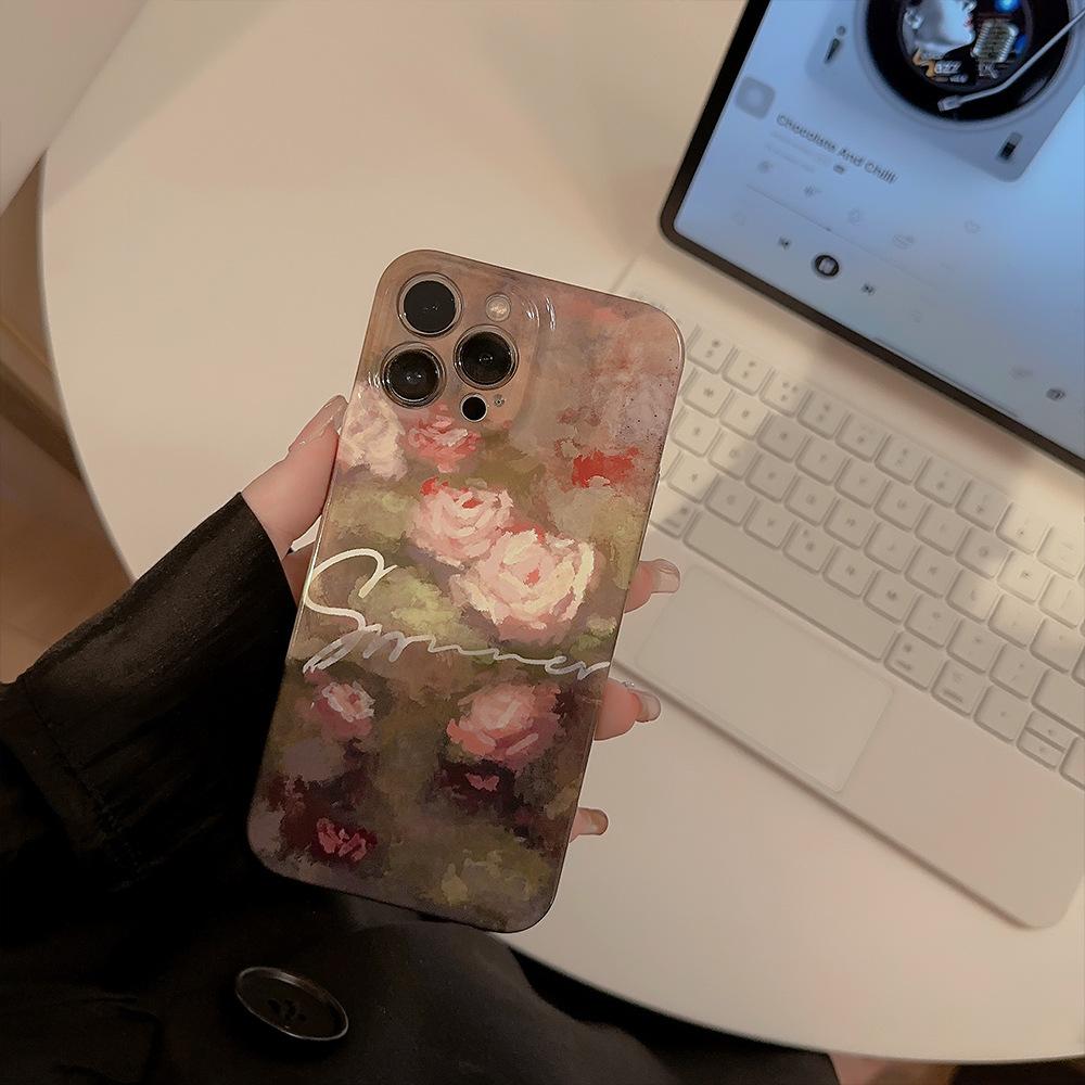 Oil Painting Rose Phone Case Suitable for iPhone 13, iPhone 15, iPhone 16