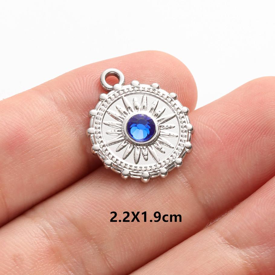 6pcs Evil Blue Eye Charm Dark Blue Heart Moon Eyes Pendant Rhinestone Stainless Steel Charm For Jewelry Making Necklace Keychain