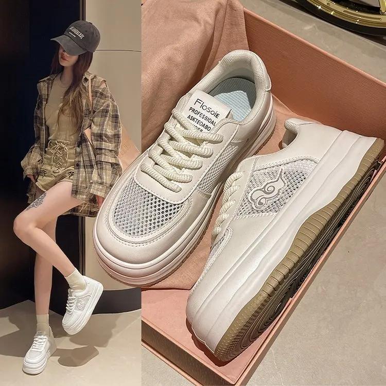 Fashion 2024 New Women White Sneakers Fashion Summer Running Shoes Lady PCasual Lace Up Fashion Zapatillas Mujer Platform Shoes 35-40