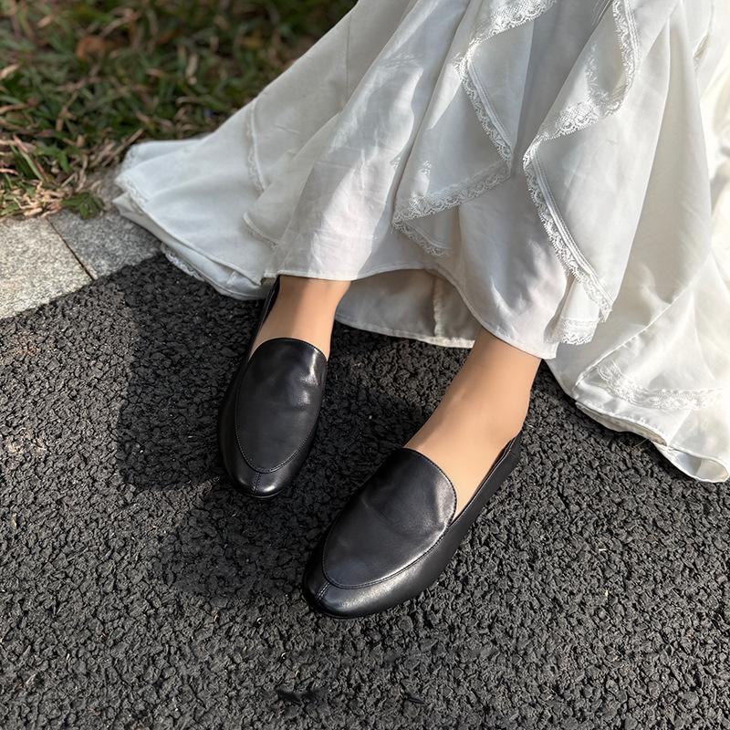 Johnature Casual Pointed Toe Loafers Genuine Leather Flat Versatile Commuting Women s Slip-on Shoes 35 чёрный