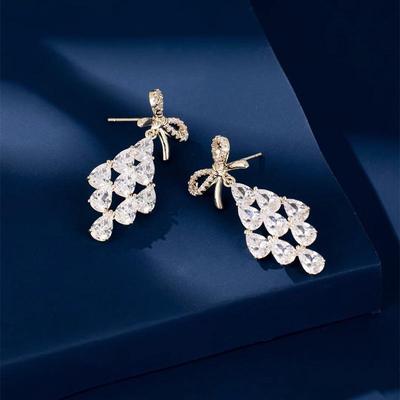 2024 Elegant Zirconia Bow Earrings with 925 Silver Needle