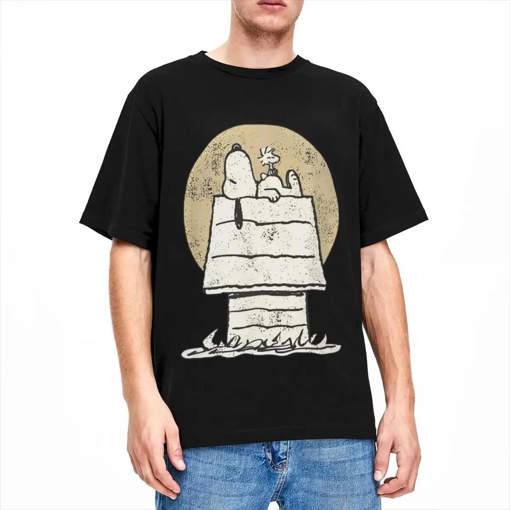 Pánske tričko s potlačou arašidov Snoopyho Woodstocka a búdy pre psa Letné bavlnené tričká s krátkym rukávom Ležérne Harajuku Nadrozmerné Unisex topy
