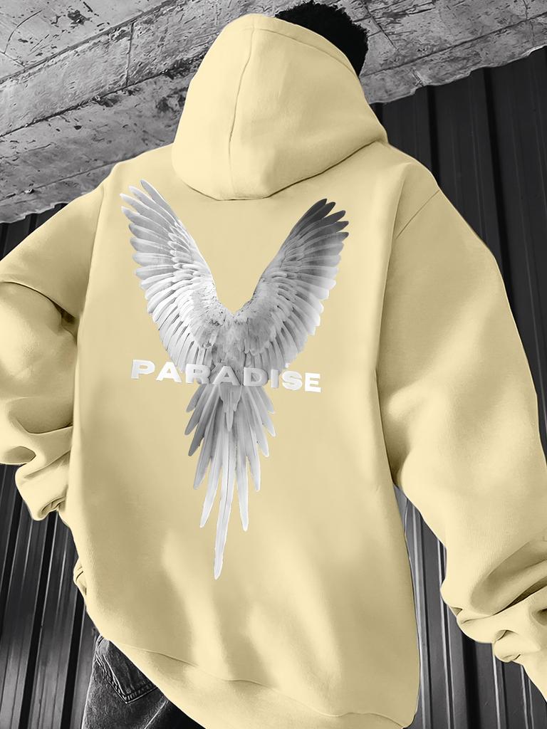 Street Trend Flügel Druck Hoodie Für Männer Tasche Kordelzug Pullover Locker Fleece Warm Sweatshirts Herbst Bequeme Kleidung