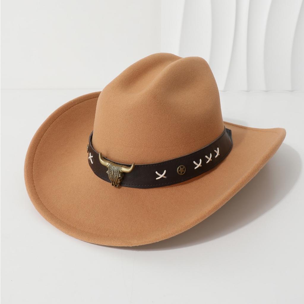 3D cowboy hat with rolled and upturned brim, large cowboy hat in European and American fashion, ethnic Tibetan felt hat