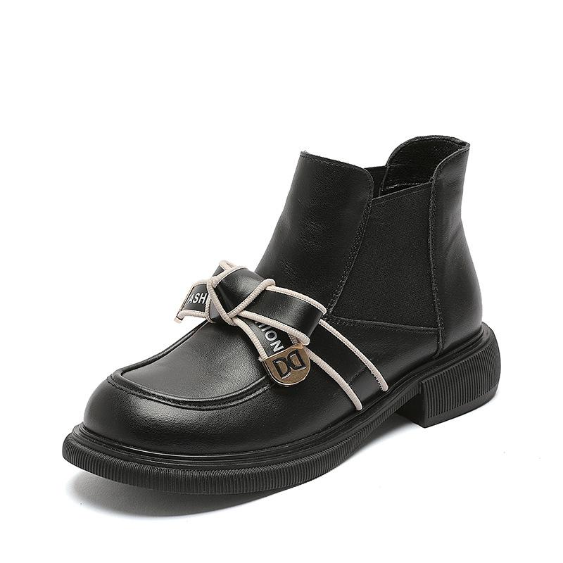 

Fashion boots women s 2025 autumn and winter new bare boots thick-soled foot cover leather Martin boots women s Korean version of casual women s sin 35