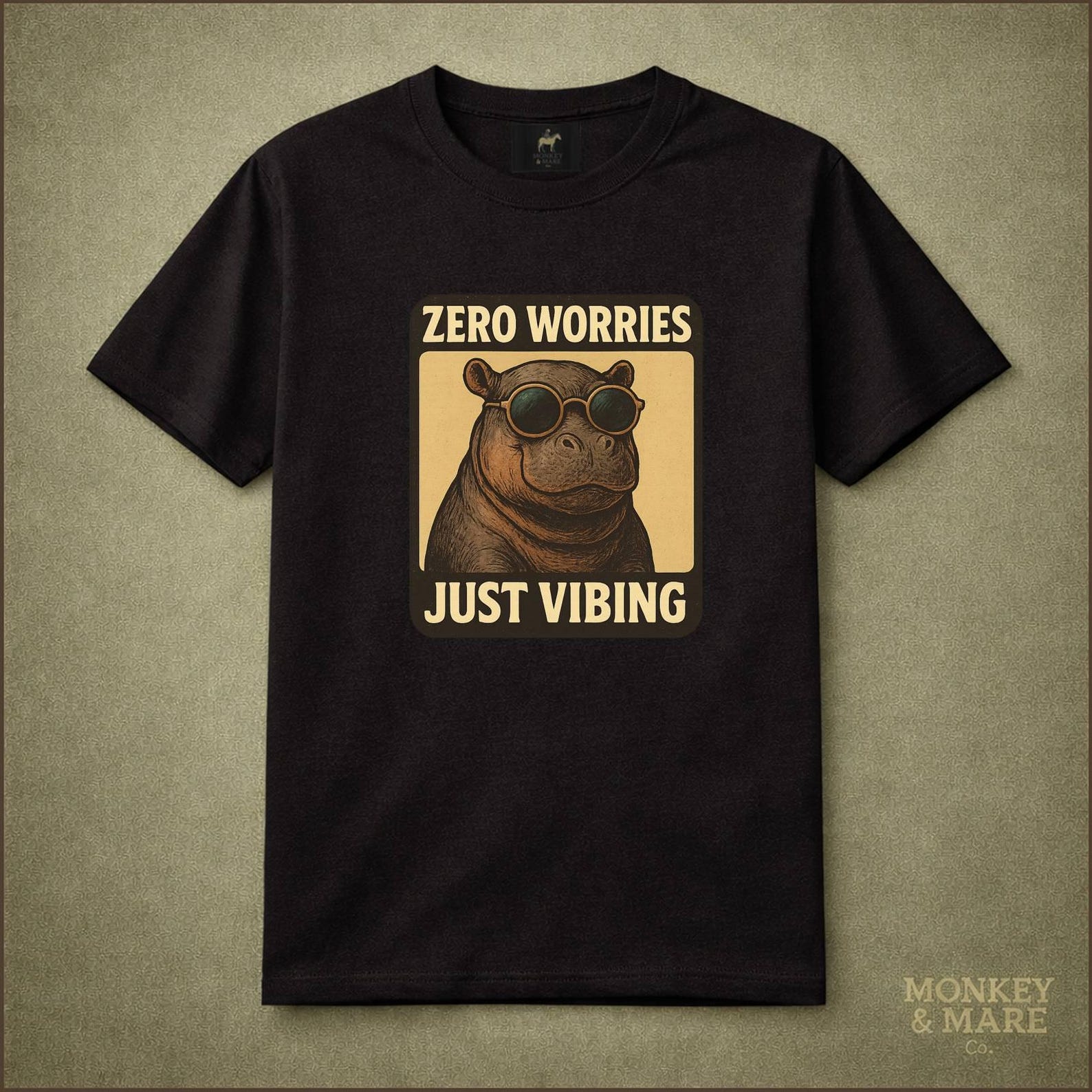 Zero Worries Just Vibing baby pygmy hippo Tshirt | sunglasses hippo graphic tee L