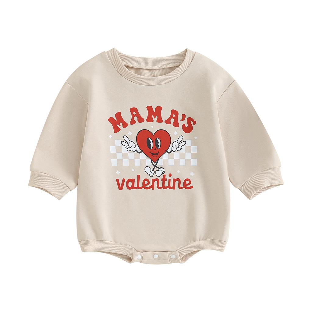 Baby Girls Valentine's Day Romper Long Sleeve Crew Neck Heart Letter Print Sweatshirt Romper  
