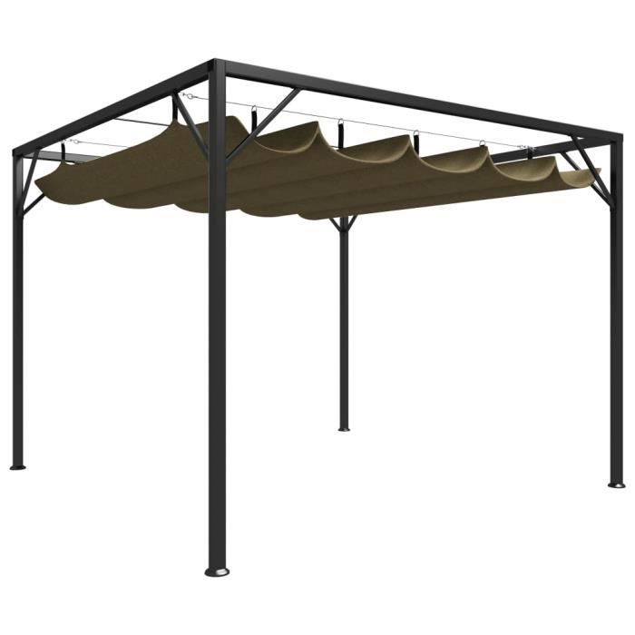 Chapiteau de jardin avec auvent rétractable - vidaXL - 3x3m - Taupe - 180 g/m²