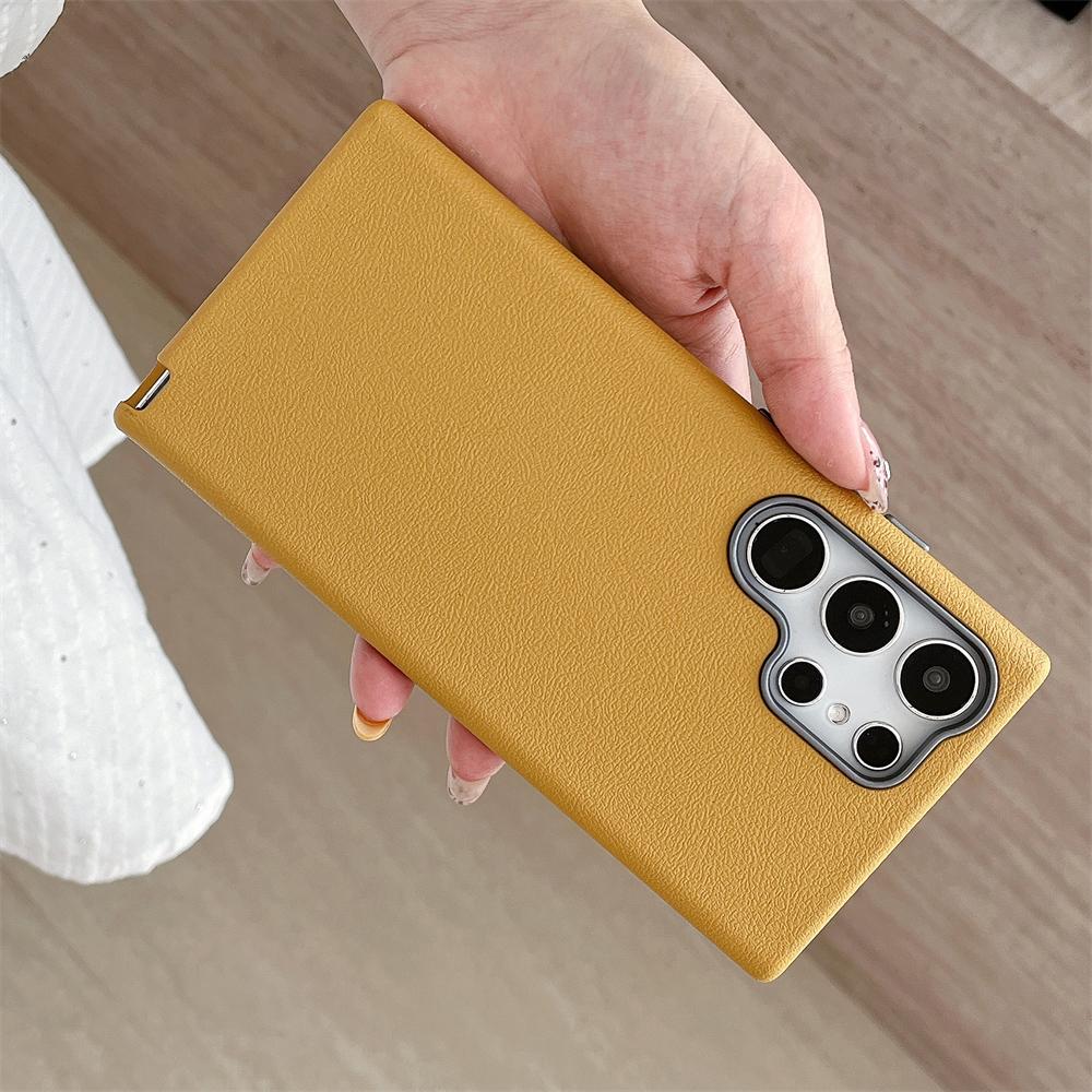 Thin Shockproof Leather Phone Case for Samsung Galaxy S25 Edge S24 S23 Ultra S22 Plus Matte Skin Feeling Solid Candy Cover Funda