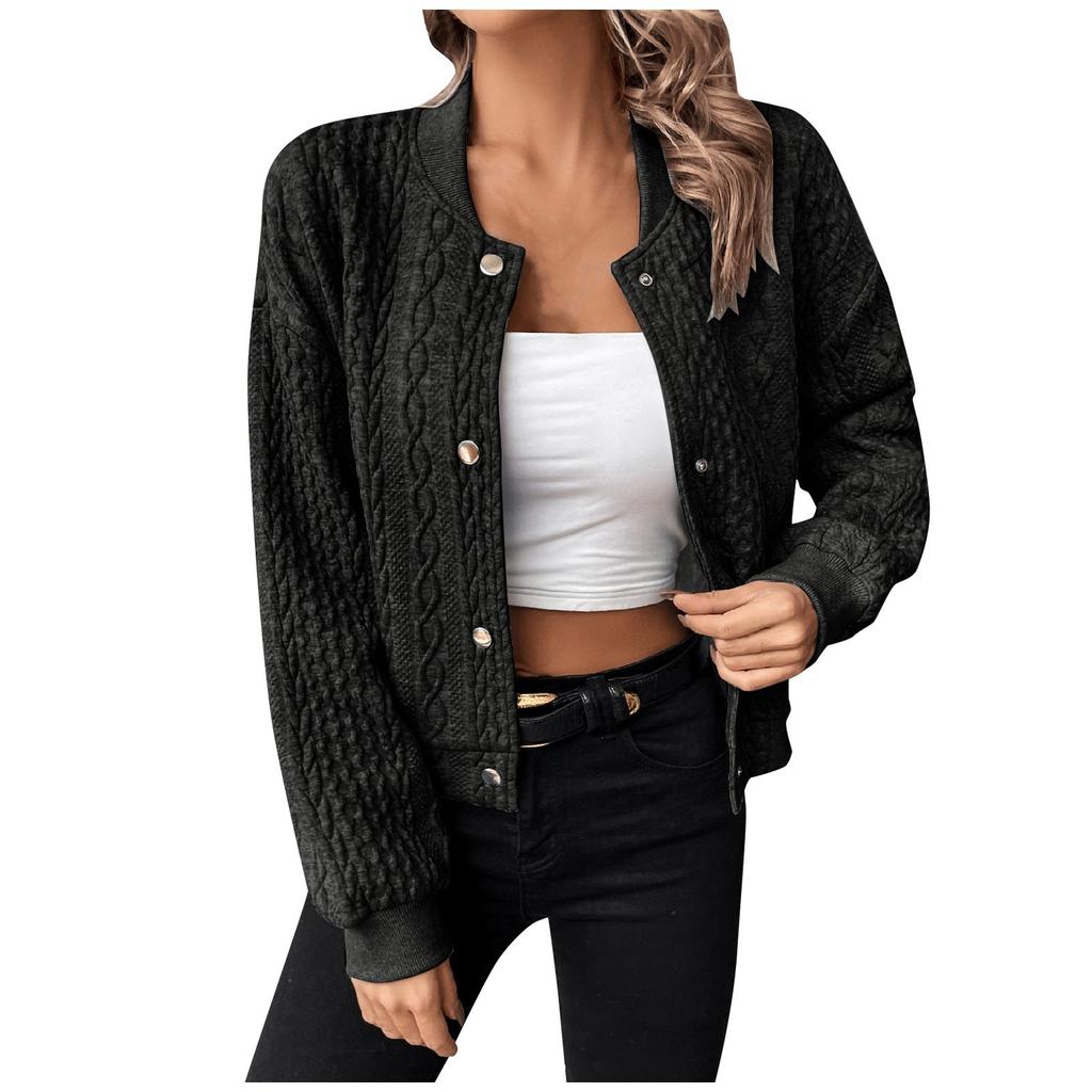 Women's Casual Long Sleeve Baseball Collar Button Front Jackets Outwear Coats