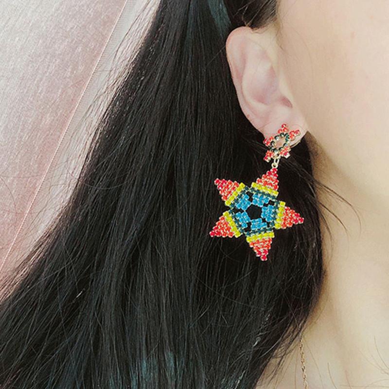 Rainbow Color Geometric Star Earrings For Women Blling  Cubic Zirconia Jewelry Korea Trendy Dangle Earings