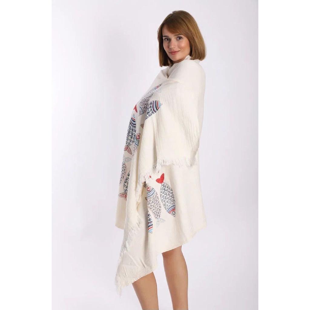 Fish Printed Muslin Peshtemal / Beach Towel Peshtemal