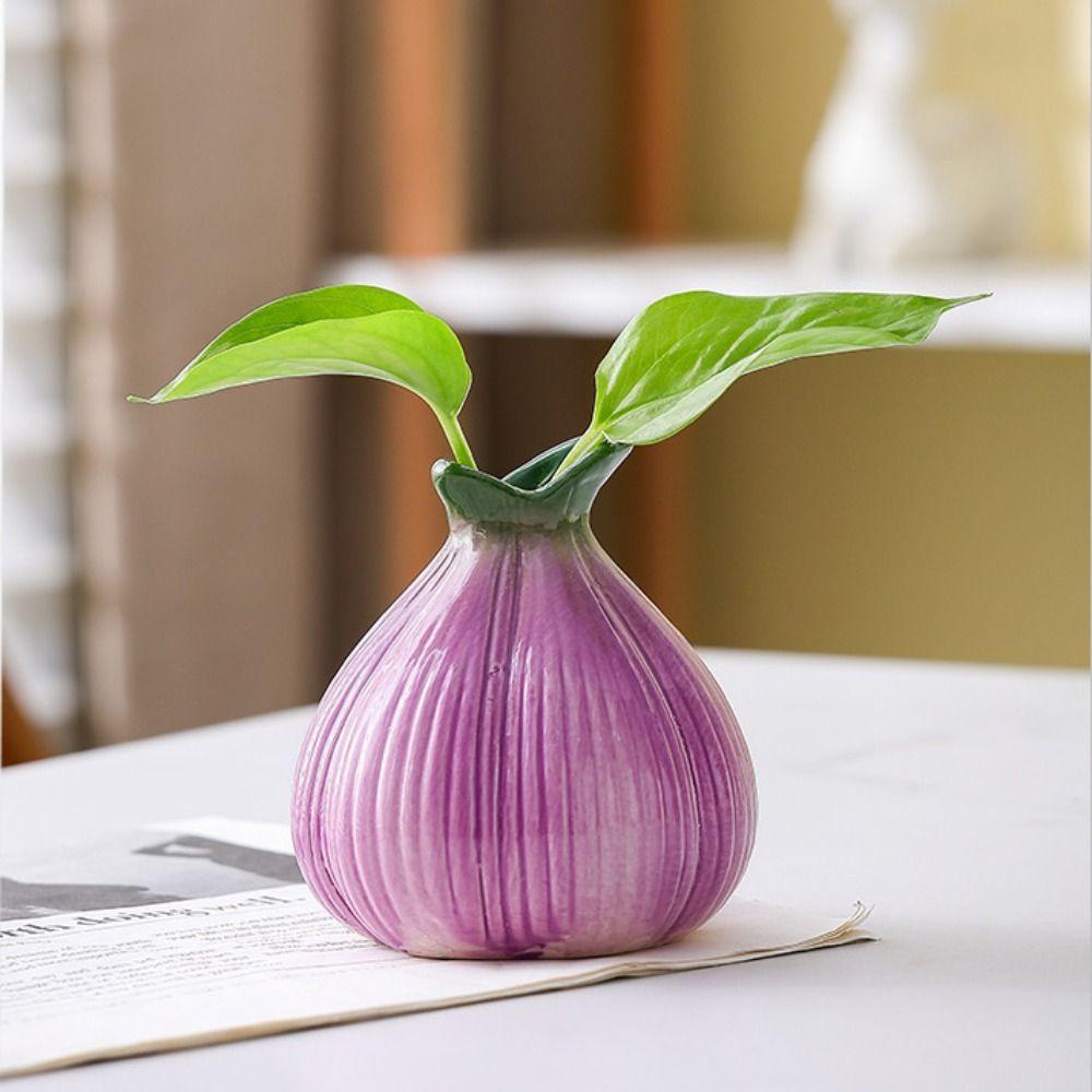 Cute Hydroponic Flower Holder Ceramic Flower Pot Desktop Ornament Onion Vase  Living Room