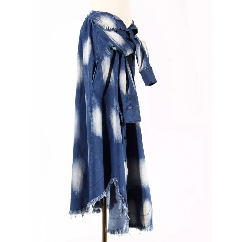 2024 Summer Tie-Dye Fringed Hem Tie-Waist Long Skirt for Women