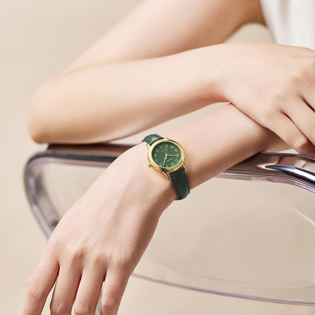 PINDOWS Damski Slim Minimalistyczny Zegarek Kwarcowy Analogowy z Czarnym Skórzanym Paskiem i Kopertą w Odcieniu Złota - Stylowy i Elegancki Zegarek na Co Dzień