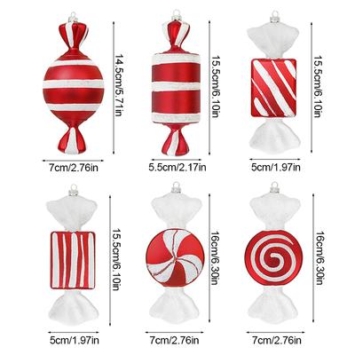 6/3 Peças Pirulito Grande de Natal Vermelho Pingente Bengala Doce Enfeite Bola Pendurada para Árvore de Natal 2024 Decoração de Natal para Casa Ano Novo