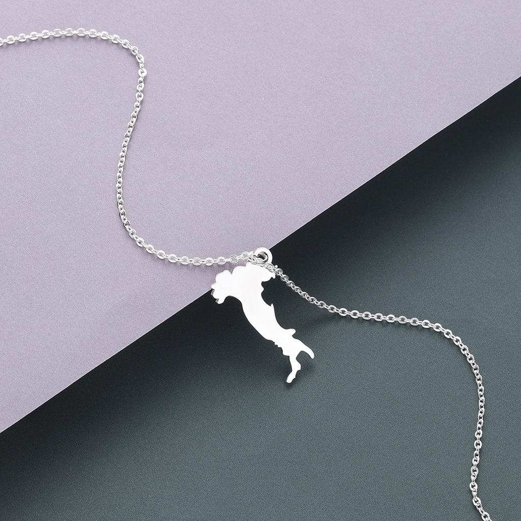 Kinitial Fashion Design Charms Italian Map Pendant & Necklaces for Women Girl Kolye Stainless Steel Choker Jewelry