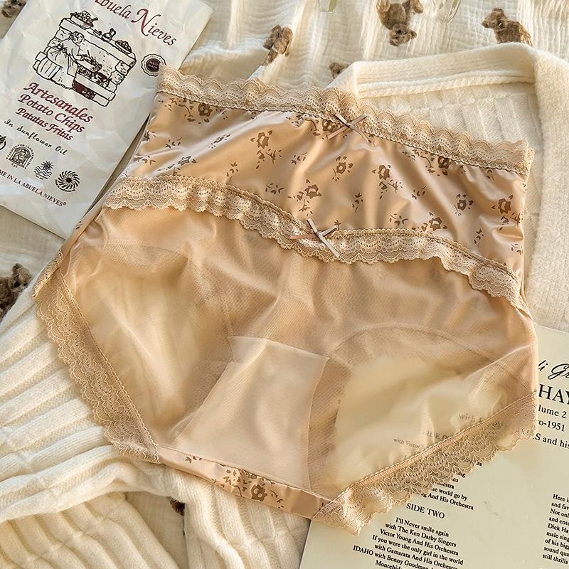 Plus Size Ladies' Retro Bow Flower High Waisted Sexy Lace Breathable Triangular Underwear