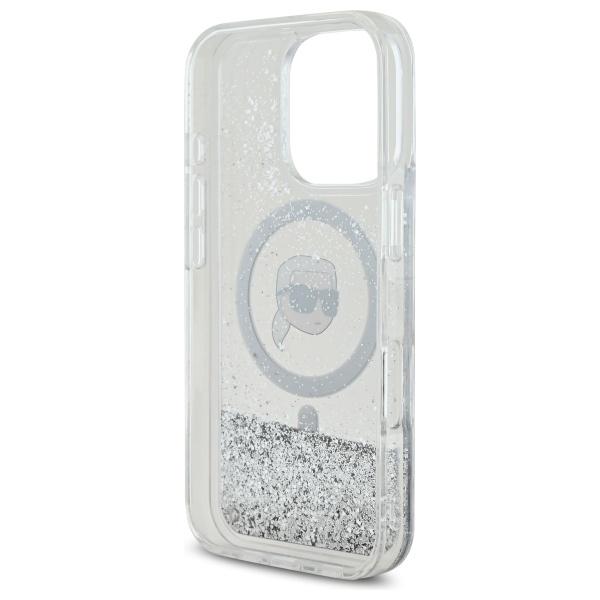 Karl Lagerfeld Klhmp16Llgkisgh Iphone 16 Pro 6.3 Hardcase Transparent Liquid Glitter Karl Head Magsafe