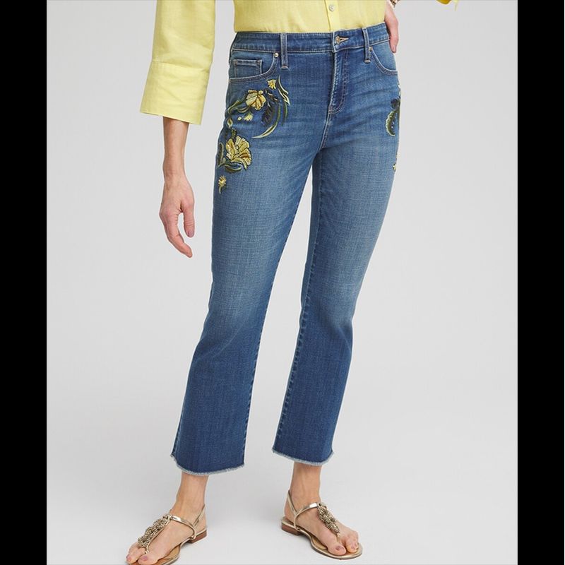 

Sunshine House Summer and Autumn New Export European and American plus Fat plus Size Embroidery Slimming Women s Jeans Cropped Pants Blue 2.5: Waist 90