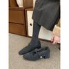 Square head gray thick heel single shoes women's winter velvet evening high heel Mary Jane fluffy shoes