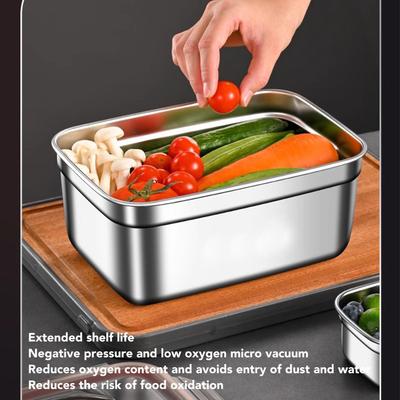 Contenant de stockage alimentaire en acier inoxydable 304 Boîte à lunch métallique scellée avec poignée pour réfrigérateur domestique Contenant alimentaire métallique