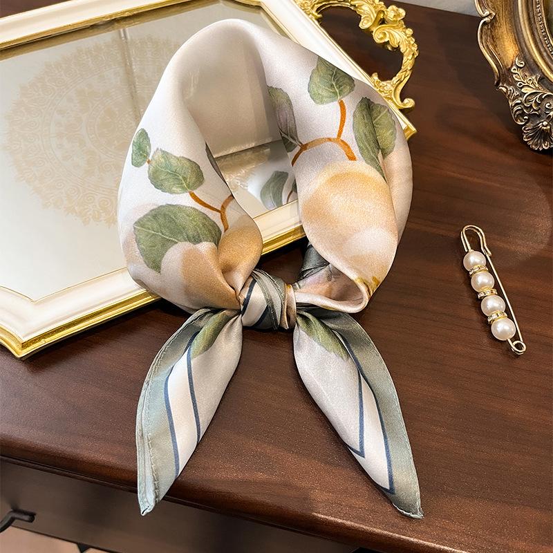 Elegant Kapok Silk Scarf Women's Spring Fashion Light Luxury Versatile Mulberry Silk Small Scarf Plain Crepe Satin 53 Square Scarf
