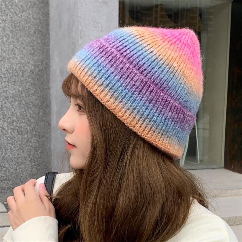 Tie-dye Knitted Wool Hats for Children In Autumn and Winter Show Their Faces. Hundred Small Retro Gradual Changes Baotou Cold Hat Cover Head Warm Hat