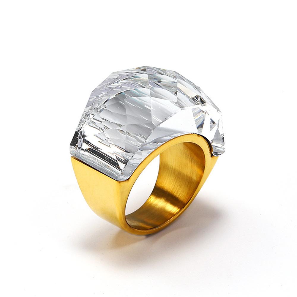 Titanium Steel Bold Gradient Ring Semi-Transparent Multi-Color Zircon Jewelry Edgy Stackable Everyday Accessories