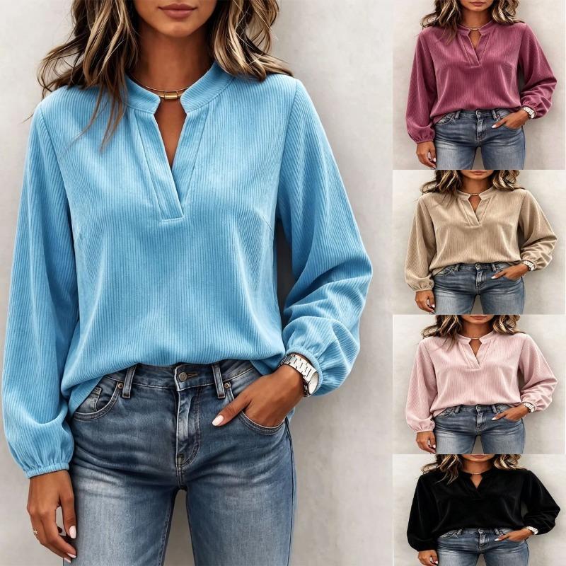 Women S Long Sleeve V Neck Lantern Sleeve Loose Knit Top