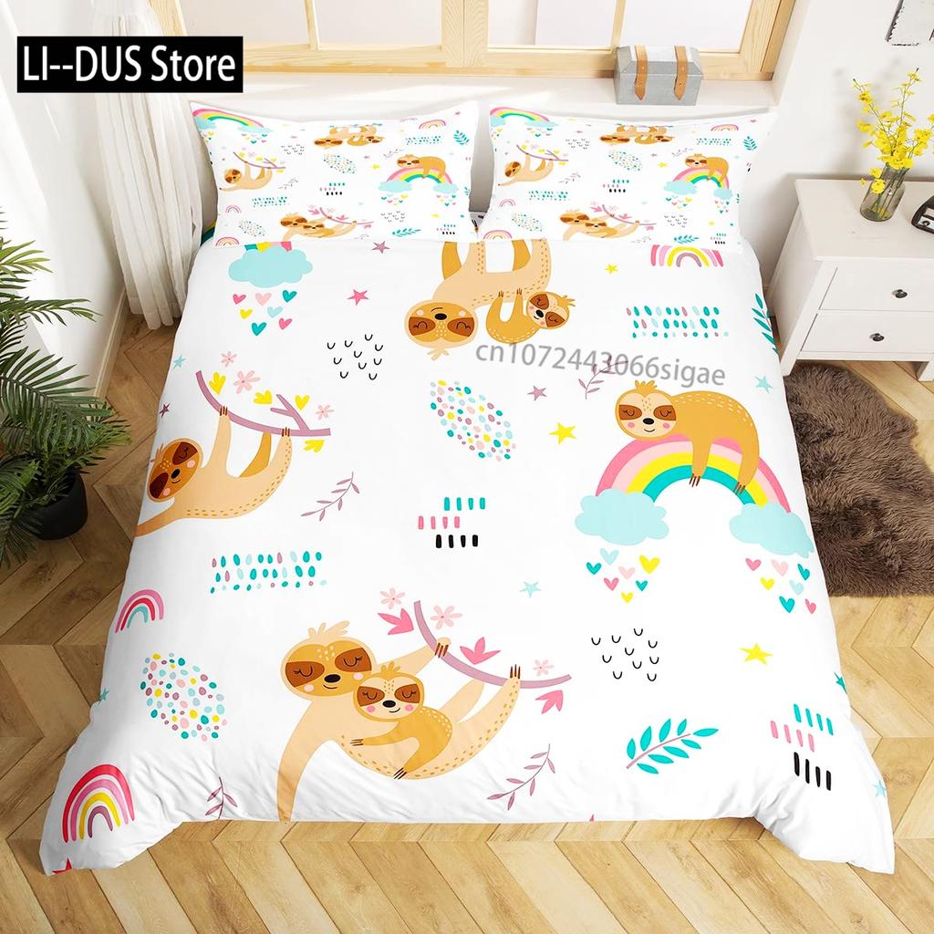 Sloth Bedding Set King SizeCartoon Duvet Cover Set for Kids Girls BoysSloth Pattern Comforter Cover1 Quilt Cover 3 Pieces
