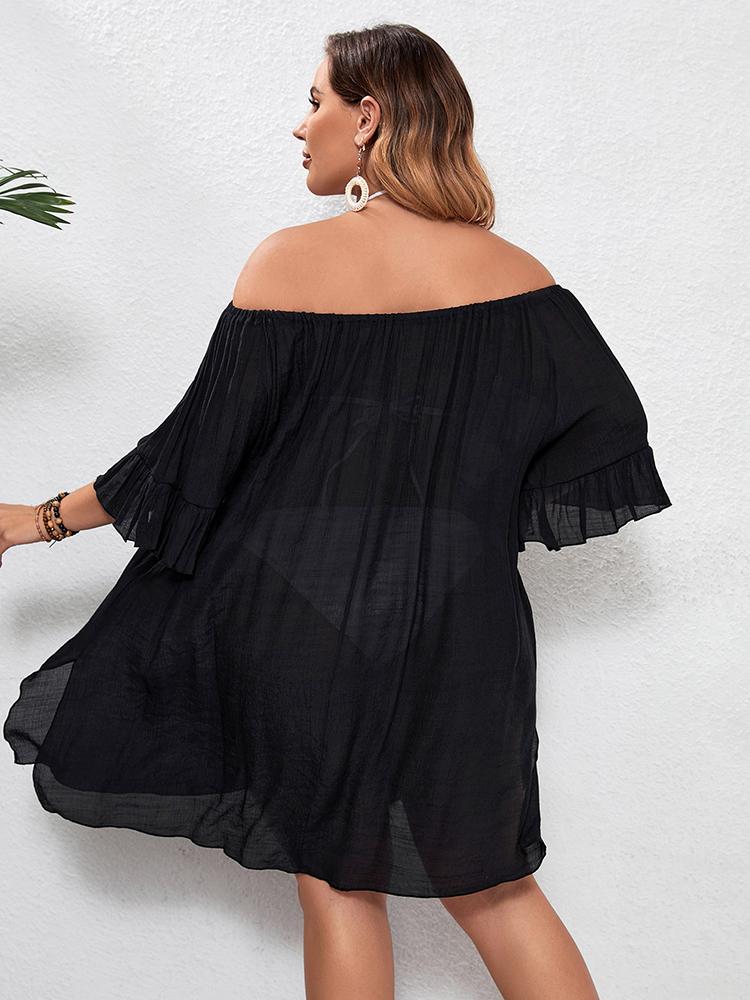 Women's Plus Size Beach Ruffled Cover-Up Dress Coverups Dress Summer Bathing Suit Beachwear Shirt Beach Short Dress Clothes