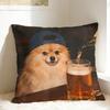 Pomeranian Drinking Beer Pillowcases  Novelty Pillow Case For Sofa Home Decoration Square Pillow Cover