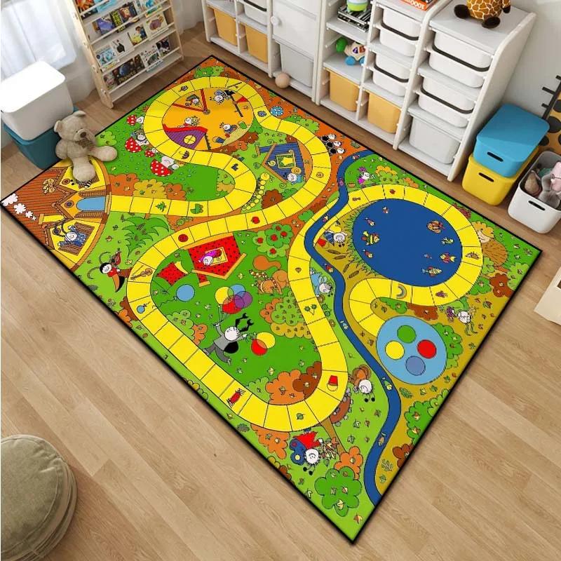 Cartoon Snake and Ladder Board Game Pattern Living Room Bedroom Carpet Bedside Bathroom Floor Mat 15 Sizes Kid's Room Play Mats