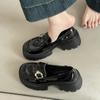 Versatile shallow loafers round head single shoes autumn and winter fashionable and comfortable simple leather buckle Versatile thick heel high he