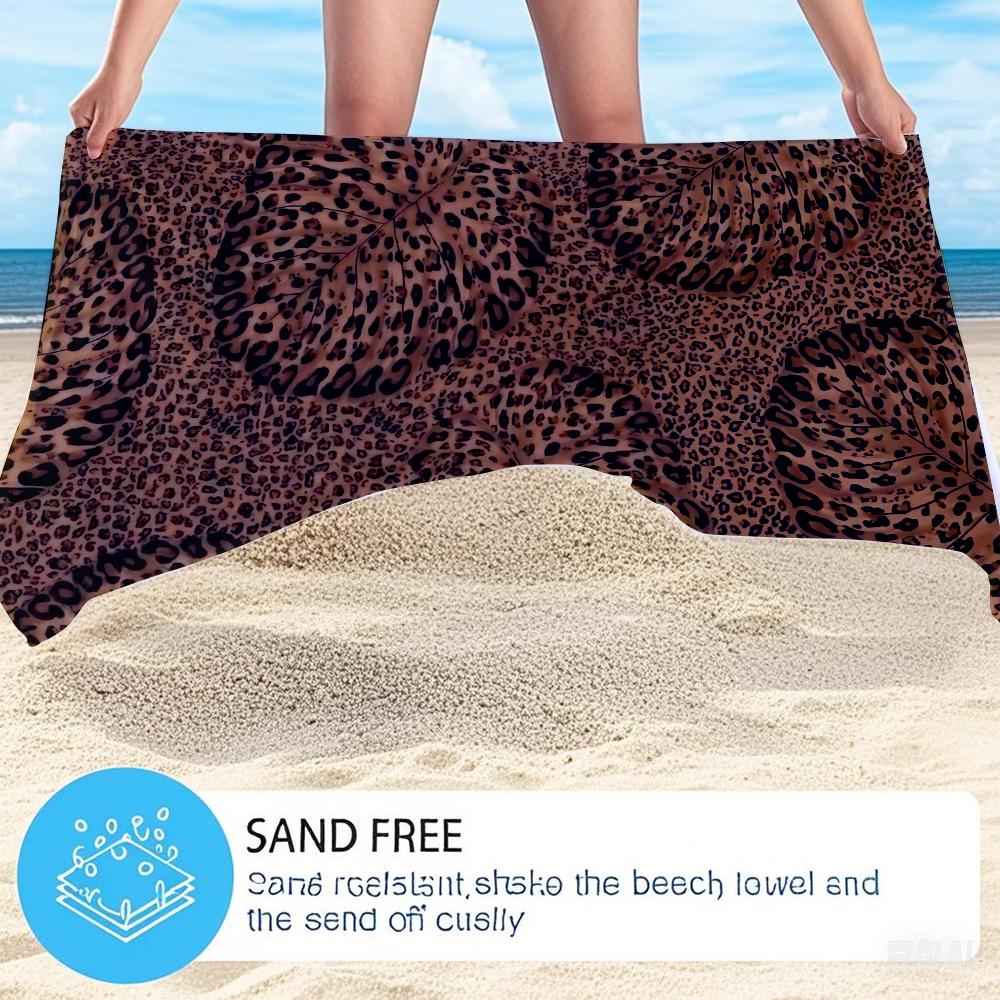 Leopard & Leaf Print Oversized Microfiber Beach Towel Sand Proof Quick Dry, Absorbent for Swimming Pool Travel Camping
