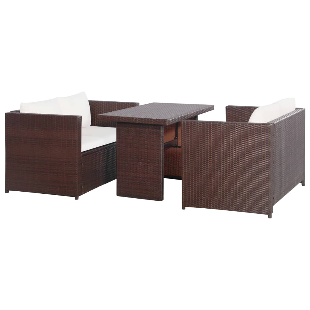 3 Piece Bistro Set with Cushions Brown Poly Rattan
