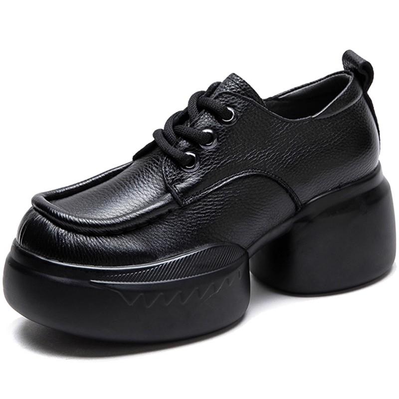 GKTINOO Retro Genuine Leather Thick Sole Pumps 2025 Spring New British Style Women's Round Toe Platform Shoes