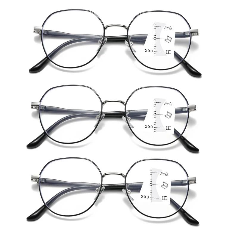 Unisex Anti-blue Light Multifocal Reading Glasses Fashion New Progressive Glasses Women Luxury Round Far Sight Near Far Eyewear