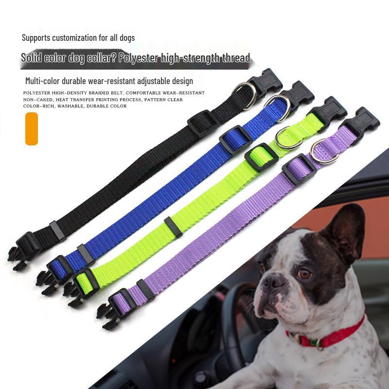 Adjustable Solid Color Polyester Pet Collar with Alloy Buckle for Cats and Small-Medium Dogs