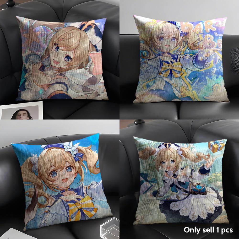 Barbara Cute Genshin Impact Cushion Cover Natural Linen Organic Fabric Double-Sided Printing Sofa Home Decor Gift Pillow Case
