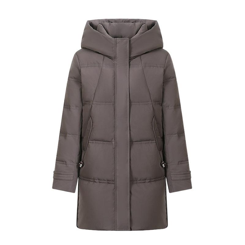 New Hooded Down Jacket Women's Long Winter Loose White Duck Down Coat for Middle-aged and Elderly Grandma.