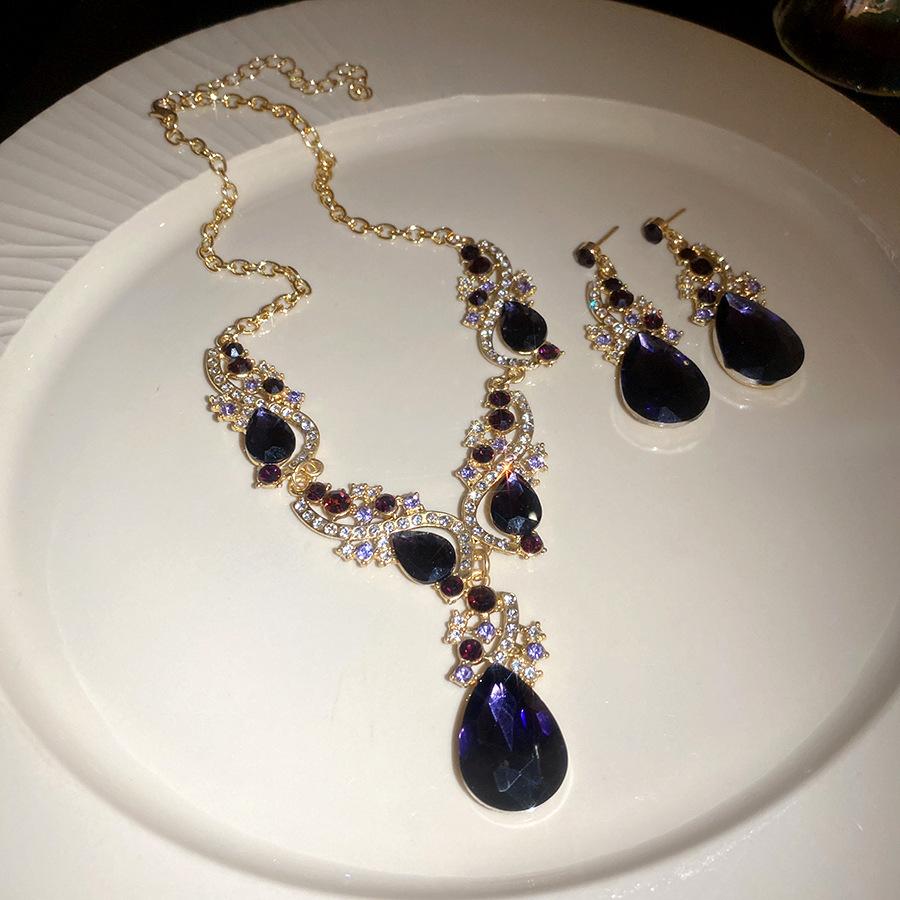 2 Pcs Inlaid Rhinestone Water Drop Necklace Earring Zircon Sets for Women 2025 Hot Sale Personalized Wedding Bride Accessories