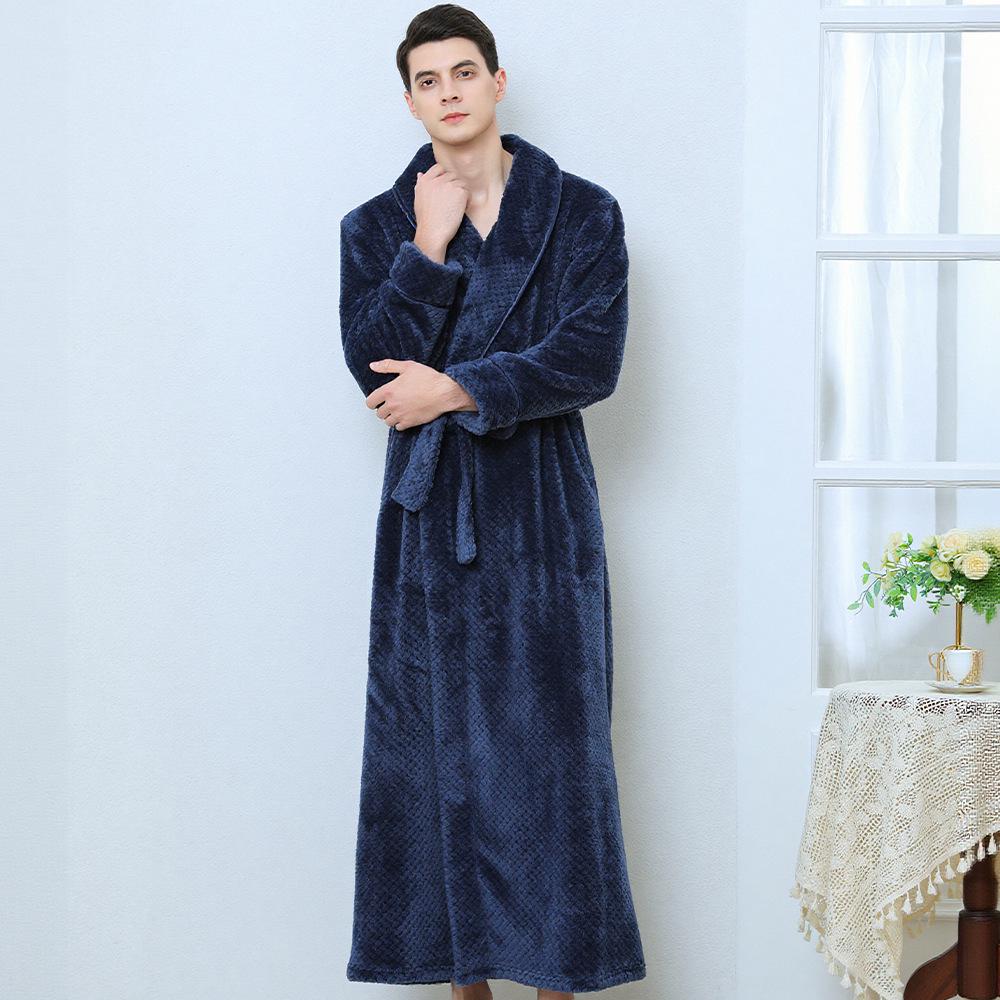 Extra Plush Double-Sided Coral Fleece Bathrobe - Unisex, Plus Size, Ultra Long & Thick for Autumn/Winter