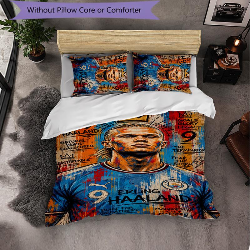 Biancheria da Letto a Tema Erling Haaland Set 3 Pezzi Copripiumino Biancheria da Letto Decorativa Per Stanza Adolescenti Decorazione Casa