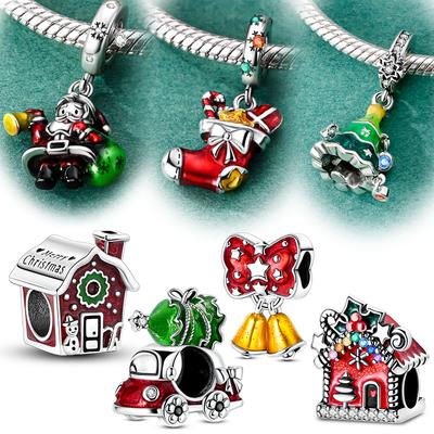 Original Copper Charms Bead Santa Claus Christmas Tree Bow Pendants Fit Women Girls Bracelet Diy Jewelry Gift
