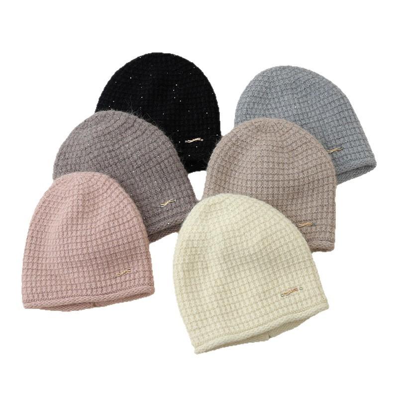 Korean Versatile Plus Velvet Plaid Sequins Piled Hat Autumn and Winter Literary Retro Cold Proof and Warm Hat Outdoor Cold Hat