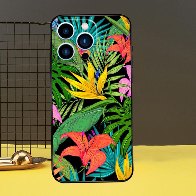 Tropical Leaves Case For iPhone 15 14 13 12 11 Pro Max X XR XS 7 8 Plus SE 2022 12 13 Mini Bumper Cover