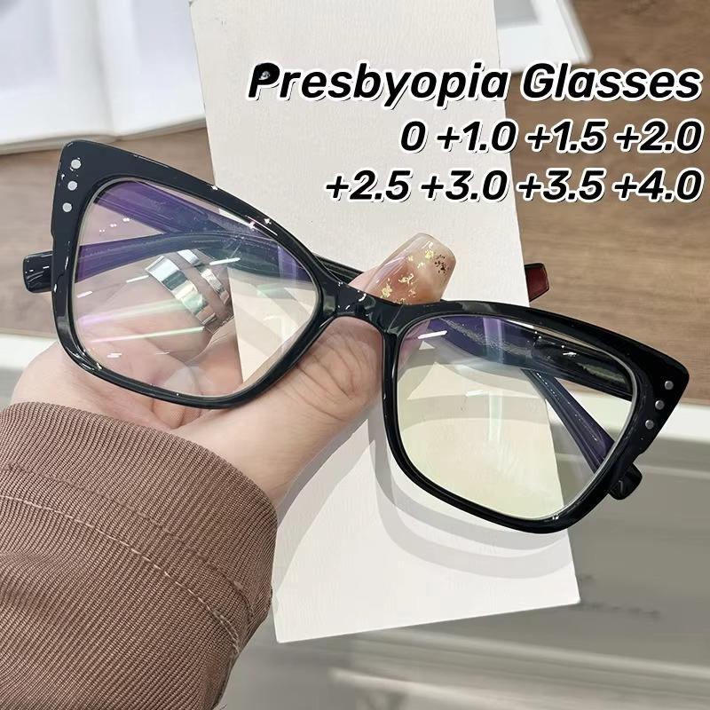 Fashion Trend High Definition Rice Nail Anti Blue Light Reading Glasses Men Women Cat Eye Presbyopia Eyeglasses