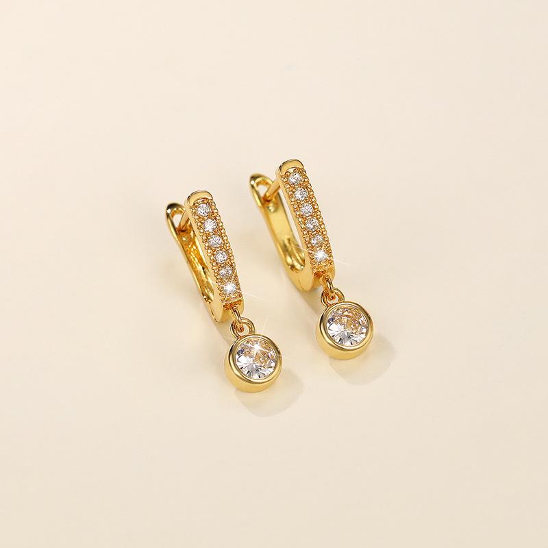 Gold Plated CZ Huggie Drop Earrings, Dainty Bezel-Set Crystal Dangle Earrings for Women
